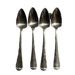 Four (4) Vintage Hoan Fruit Serrated Stainless Steel 6” Spoons Korea Set Glossy
